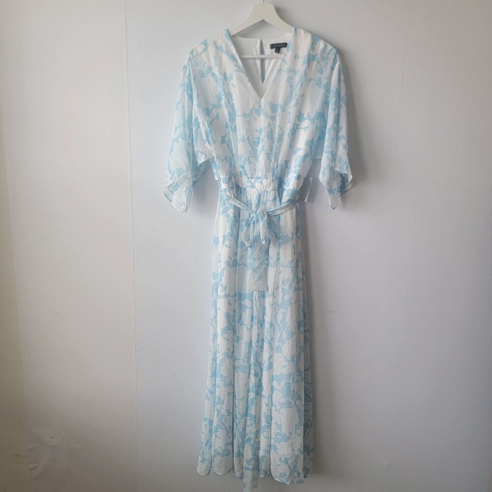 Lane Bryant womens Light Blue Floral Chiffon Maxi Dress sz 12 v-neck lined